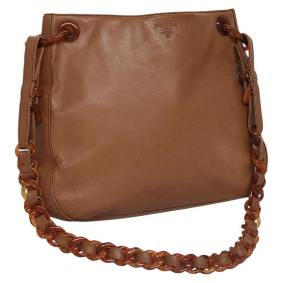 PRADA Shoulder Bag Leather Brown Auth kk437 - Picture 1 of 16